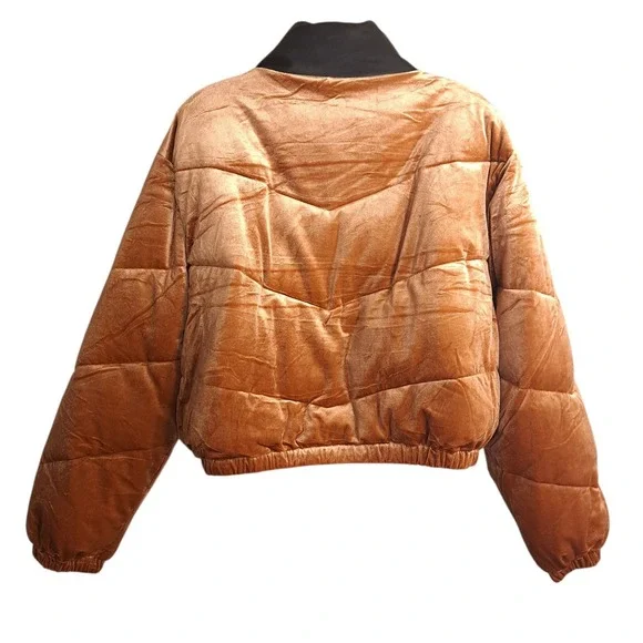 Celebrity Pink Women's Bronze Velvet Bomber Puffer Crop‎ Jacket XL Comfortable - Picture 10 of 10